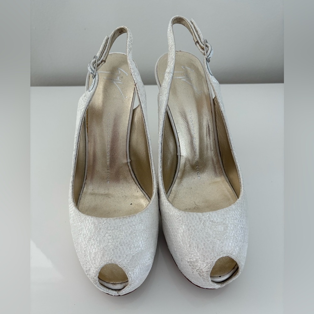 Elegant White Peep-Toe Slingback Heels